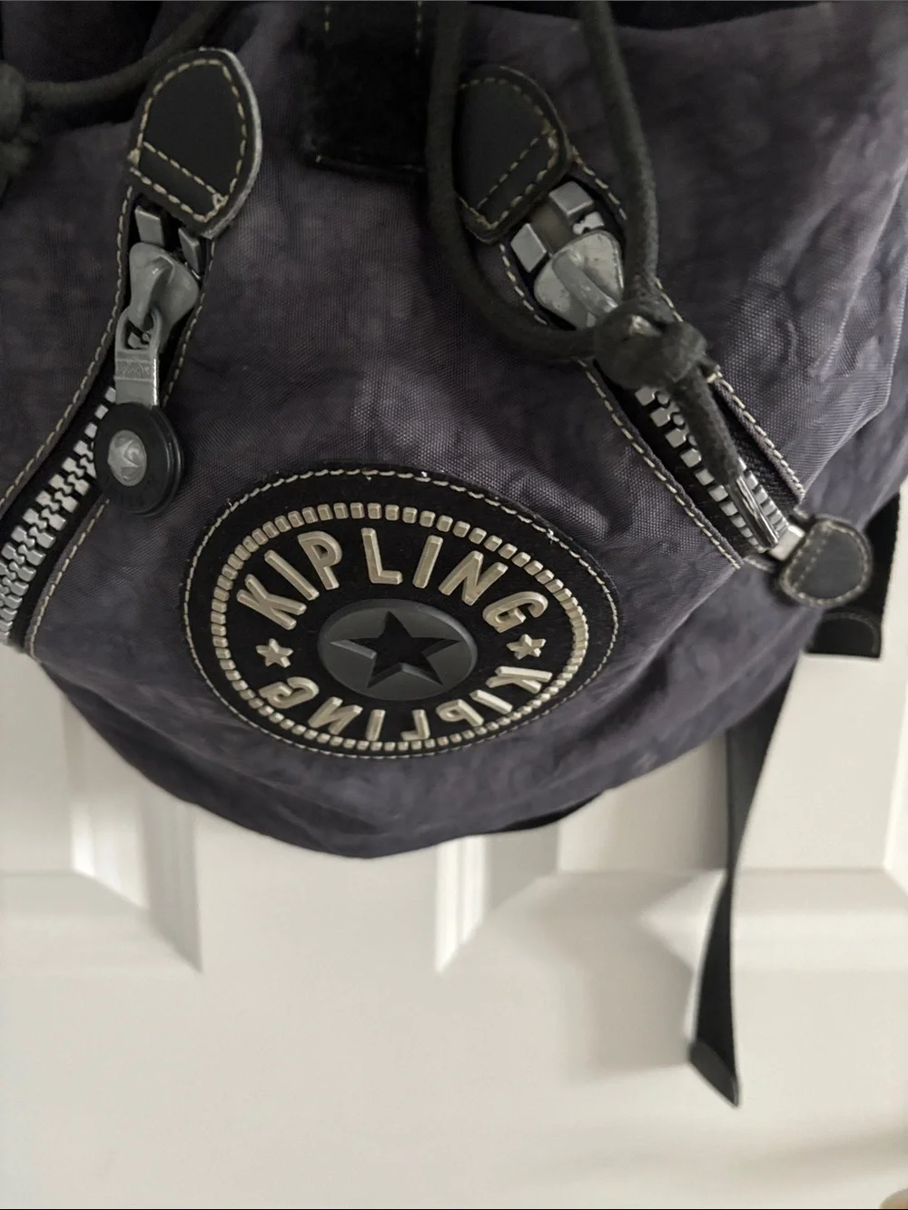 Kipling Dark Gray Canvas Backpack with Logo Patch